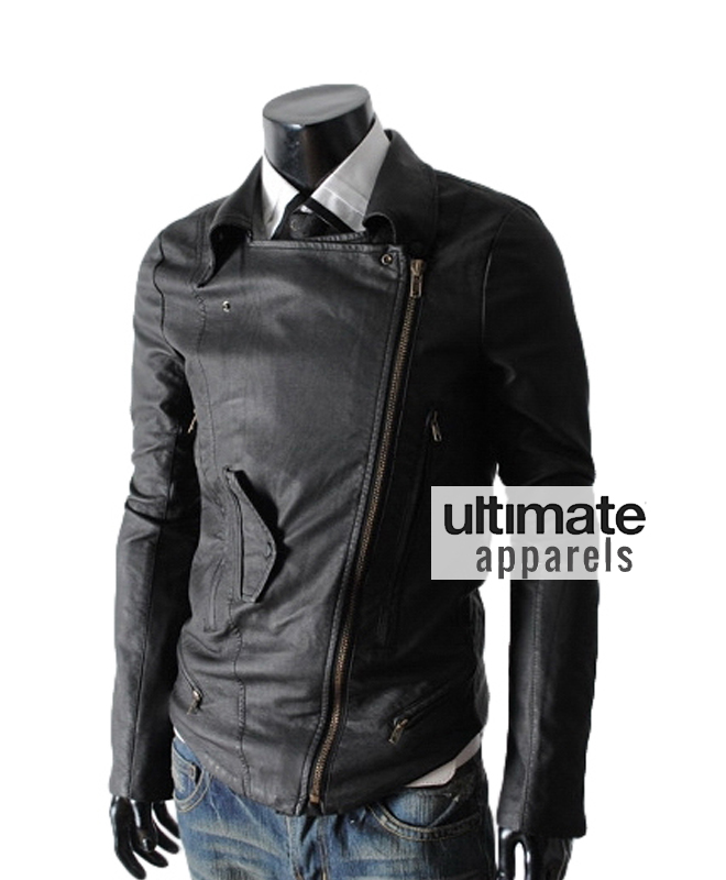Black Multi Pocket Biker Leather Jacket
