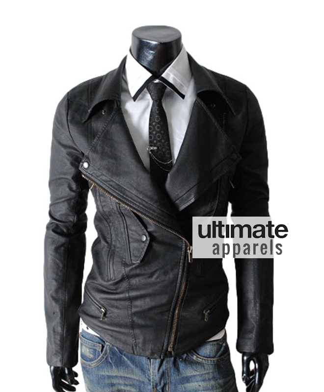 Black Multi Pocket Biker Leather Jacket PU