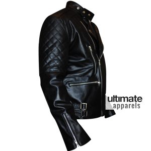 Brando Men's Vintage Quilted Black Biker Leather Jacket