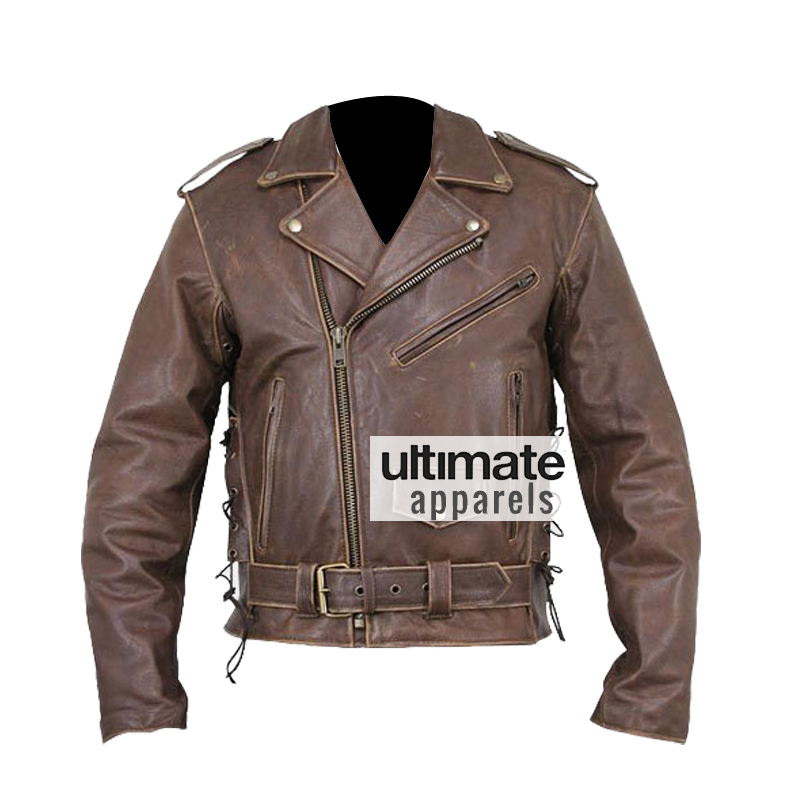 Distressed Brown Brando Leather Jacket
