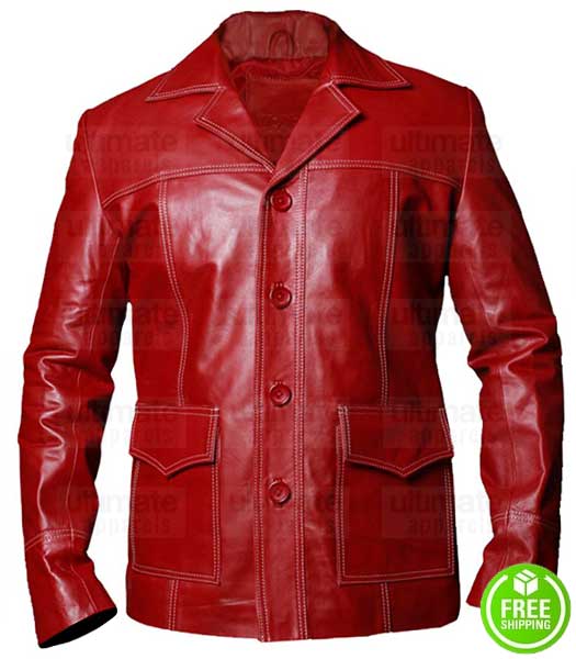 Fight Club Brad Pitt Tyler Durden Red Leather Jacket