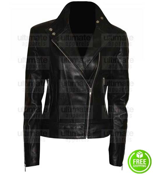 FRINGE ANNA TORV (OLIVIA DUNHAM) BLACK BIKER JACKET