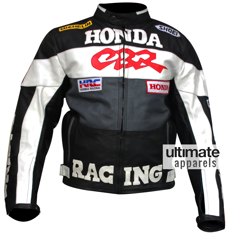 Honda CBR Men's Black and White Biker Jacket