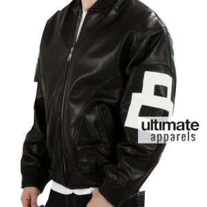 Mens 8 Ball Bomber Black Supreme Leather Jacket