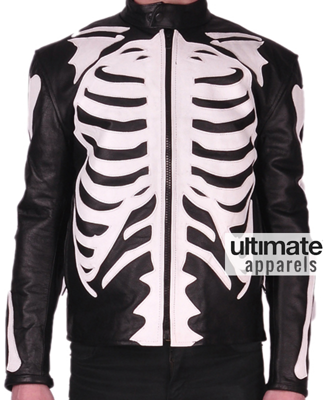 Skeleton Bones Sketch Motorcycle Black Leather Jackets