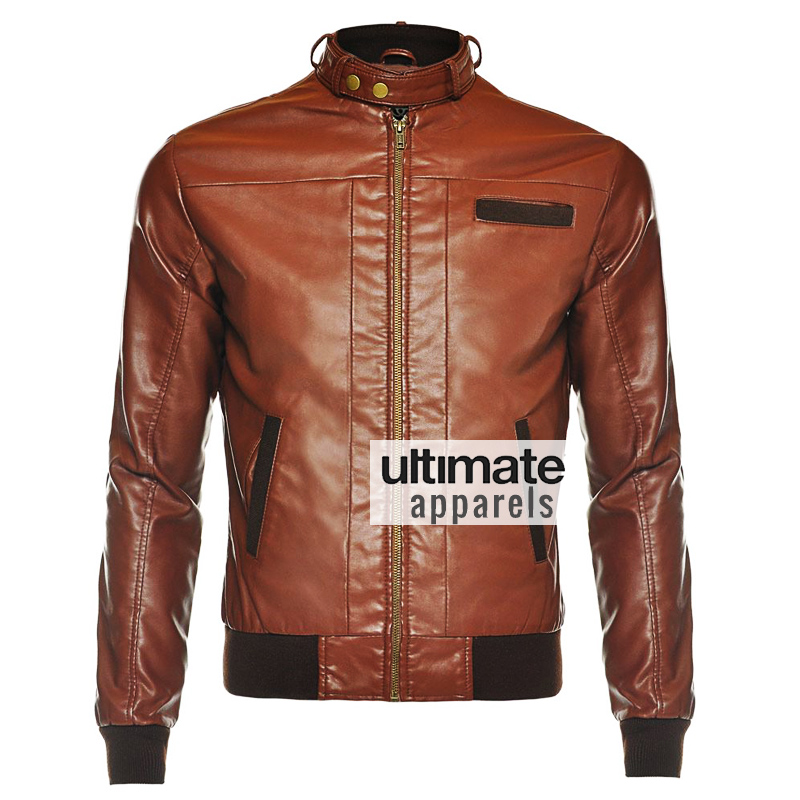 Slim-Fit-Bomber-Brown-Leather-Jacket