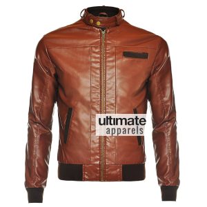 Slim Fit Men's Vintage Bomber Brown Faux Motorcycle Jacket