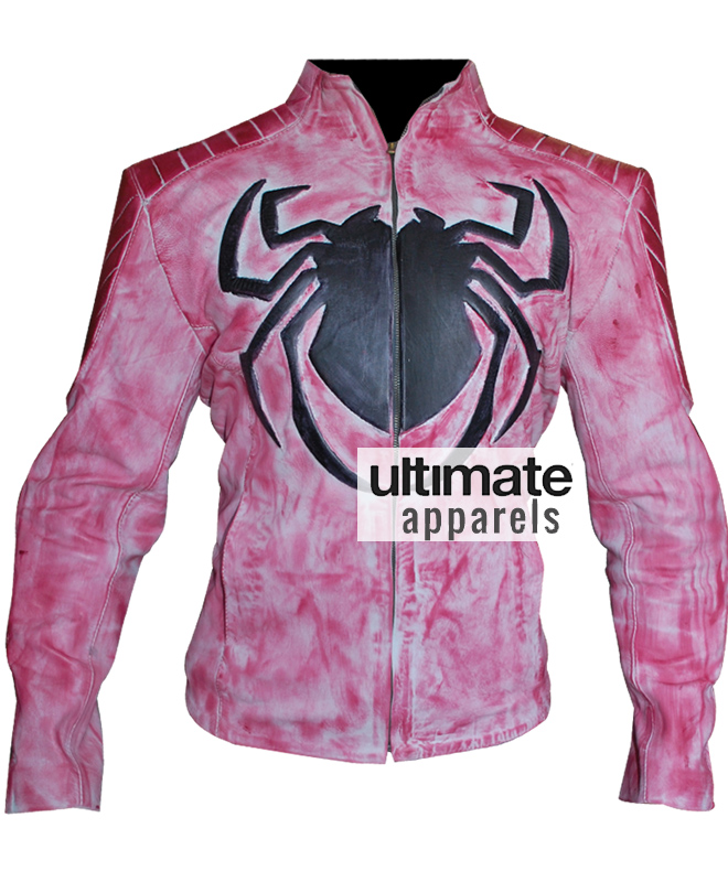 Spiderman Wax Pink Men Biker Leather Jacket