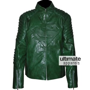 Superman Smallville Men's Green Leather Jacket