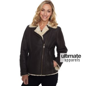 Women Shearling Winter Flying Fur Black Jacket