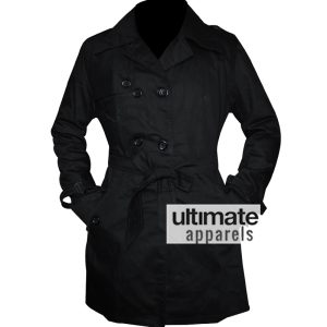 Women's Double Breasted Belted Mac Style Black Jacket