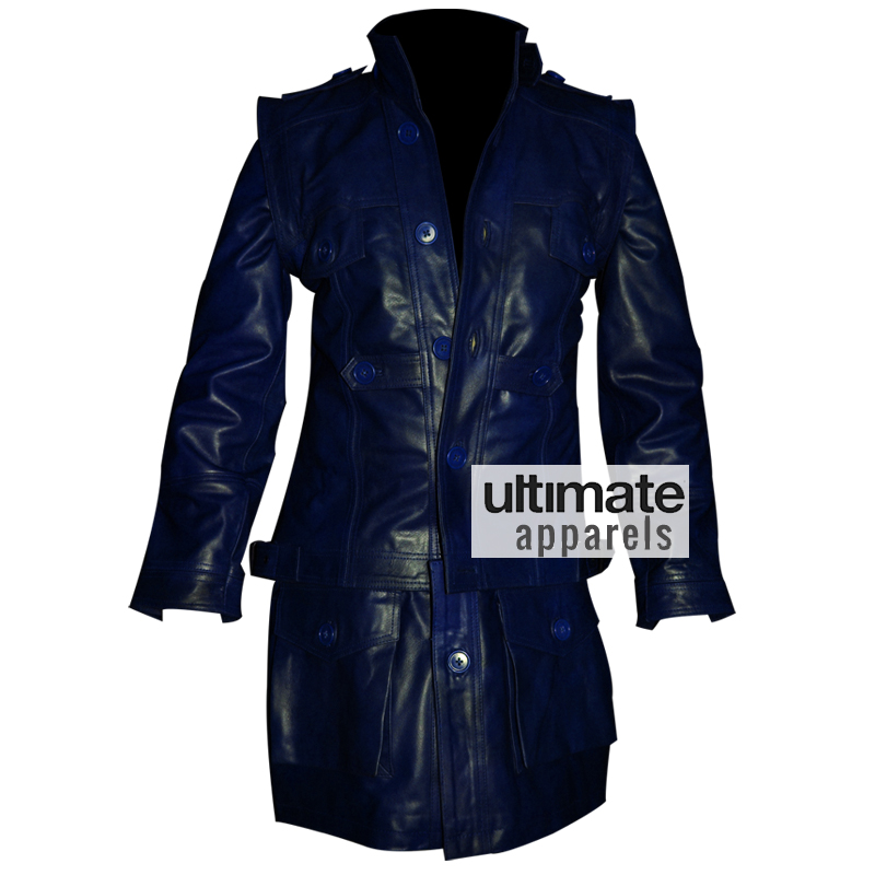 Heavy Men's Navy Blue Long Real Leather Coat
