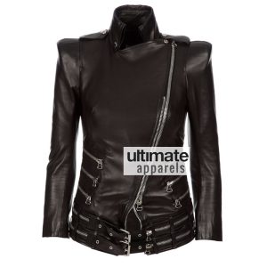 Women Balmain Black Double Zip Biker Moto Jacket