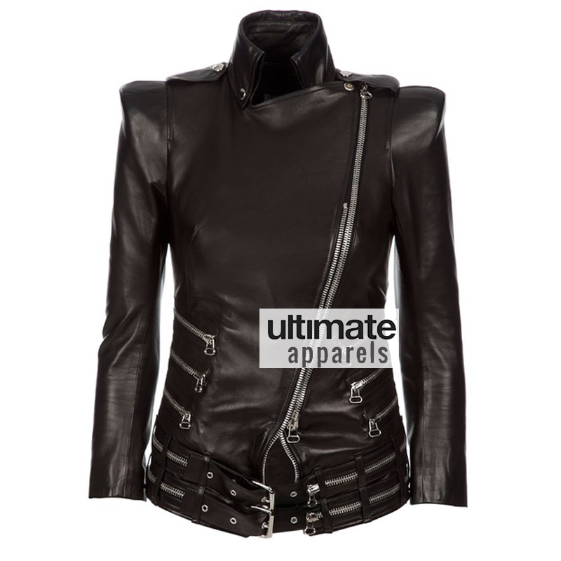 Women Balmain Black Double Zip Biker Moto Jacket