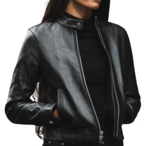 Jessica Alba Women Black Leather Jacket