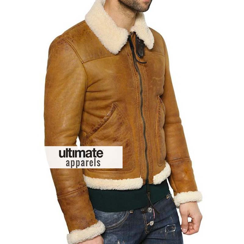 Designers Men Shearling Winter Tan Motorcycle Jacket