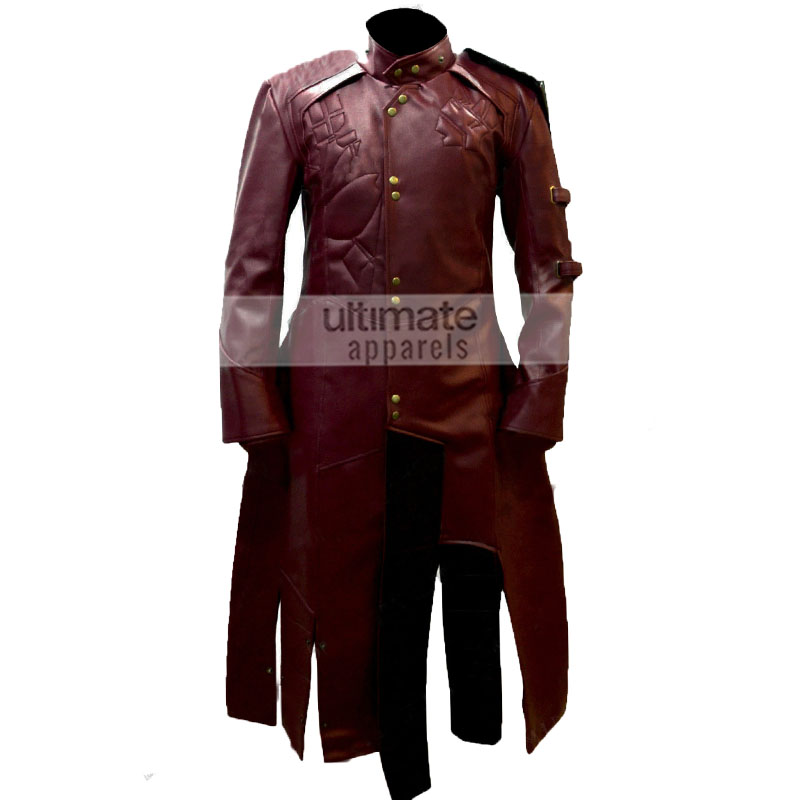 Star-lord-cosplay-costume-faux-leather-red-trench-coat