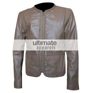 Women Slim-Fit Stylish Biker Grey Leather Jacket