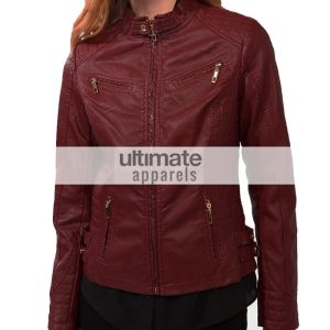 Ladies Burgundy Forever 21 Quilted Bomber Biker Jacket
