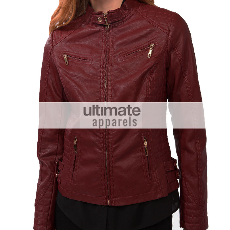 Ladies Burgundy Forever 21 Quilted Bomber Biker Jacket