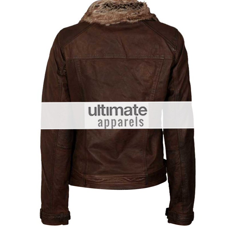 Women-dark-brown-jacket-with-fur-collar