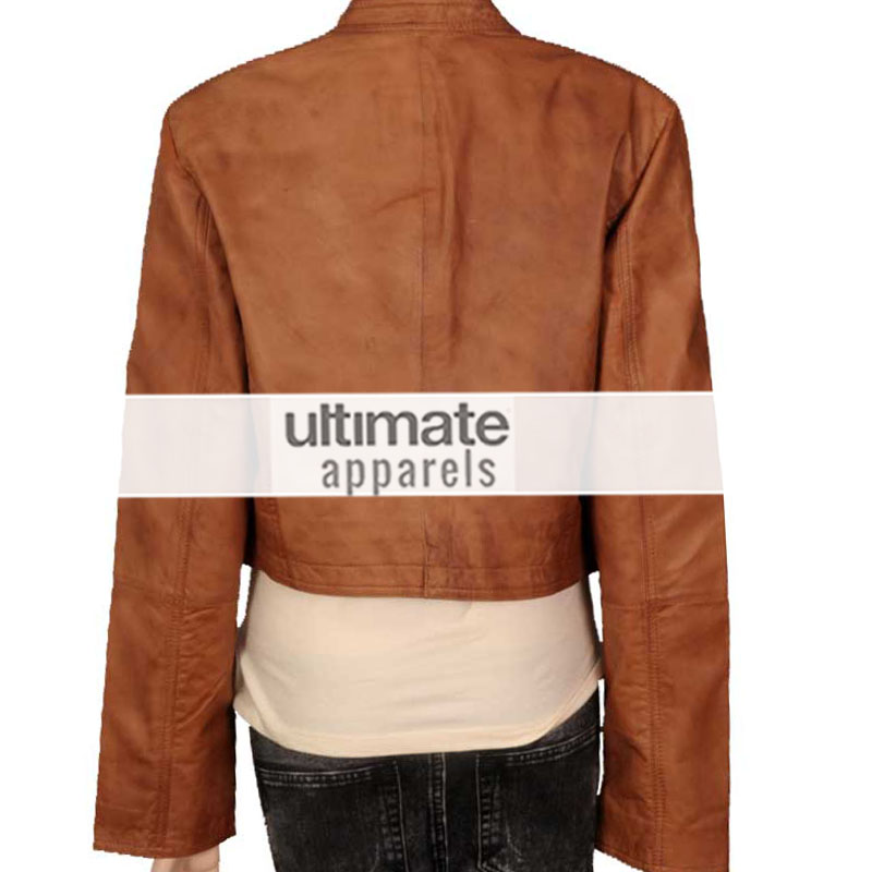 Women-short-body-brown-motorcycle-leather-jacket