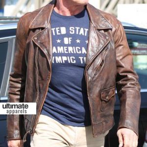 Arnold Schwarzenegger Brown Distressed Leather Hummer Jacket