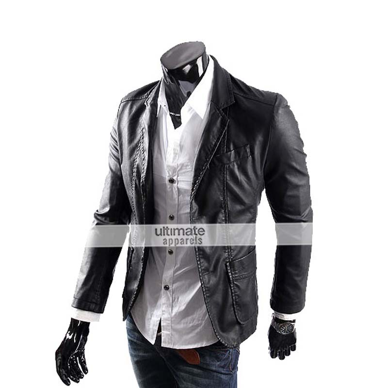 Men's Casual Smart Designers Black Leather Jacket Blazer