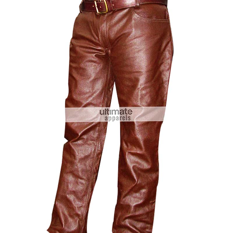 Men's Brown Real Leather Pants For Sale