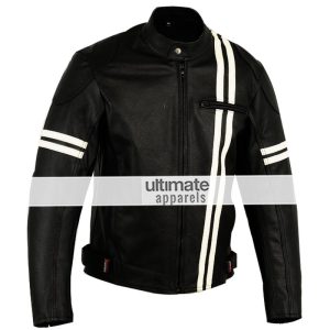X-men Men's Motorcycle Black Jacket With White Stripes