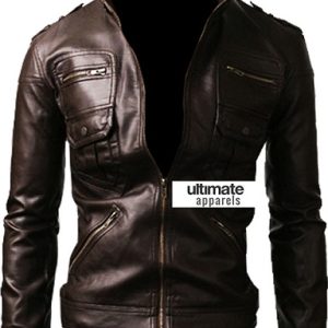 Zip Pocket Slim-fit Black Men Leather Jacket