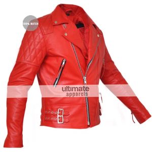Classic Diamond Men's Red Armored Motorcycle Leather Jacket