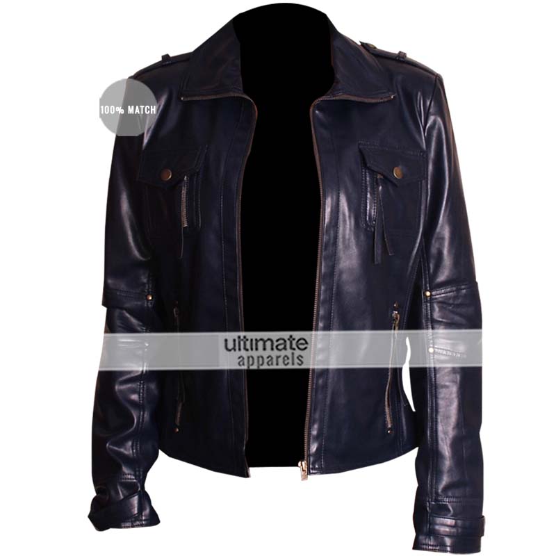 Slim Fit Navy Blue Women's Leather Jacket