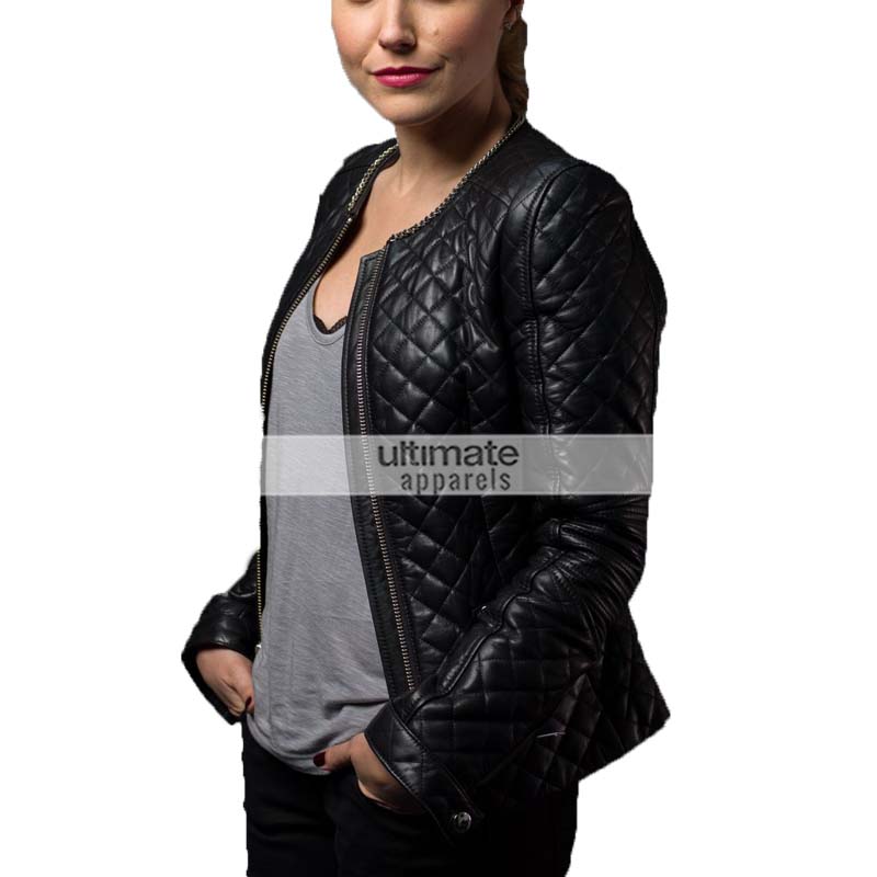 Sophia-bush-stylish-quilted-black-leather-jacket