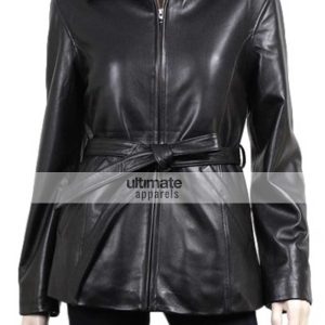 Women's Slim Fit Black Leather Blazer Coat