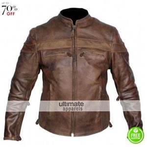 Mens Vintage Cafe Racer Leather Motorcycle Jacket