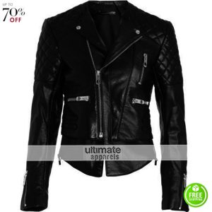 Miranda Kerr Balenciaga Black Quilted Motorcycle Jacket
