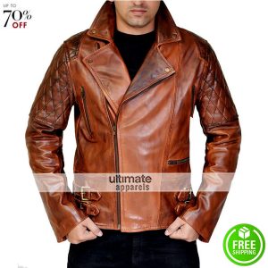 Rustic Vintage Quilted Men Brown Motorcycle Jacket