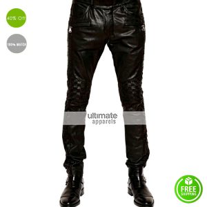 Balmain Woven Black Leather Pant For Men