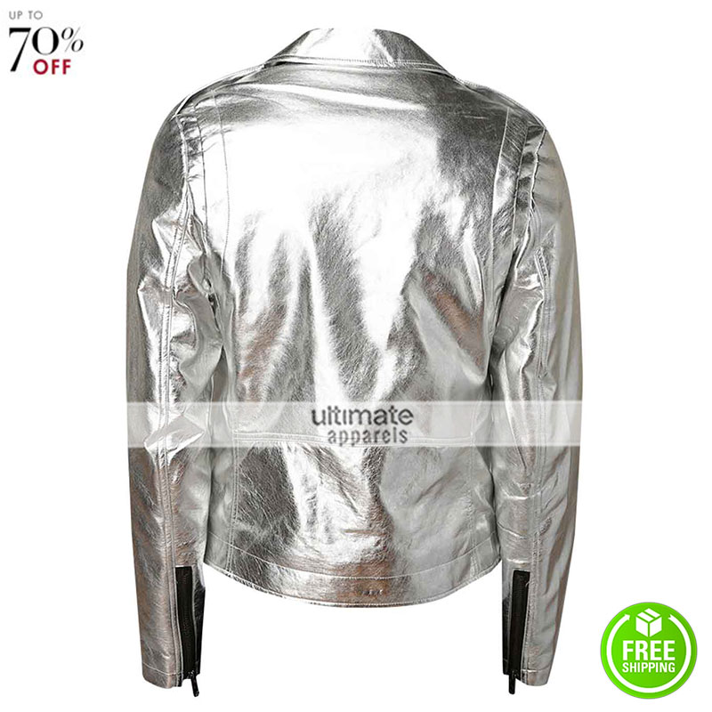 New-Men-Silver-leather-Jacket