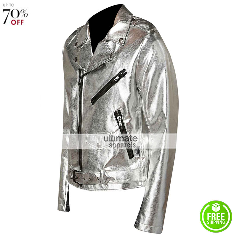 New-Silver-Shiny-Leather-Men-Jacket