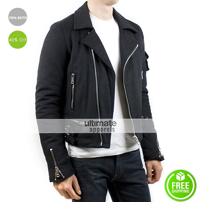 New Men's Raf Simons Wool Grey Biker Jacket