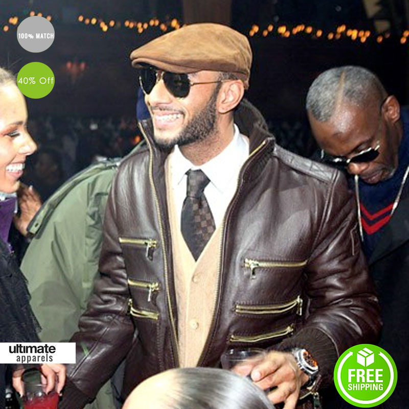 Swizz Beatz In Schott NYC Lambskin Bomber Jacket