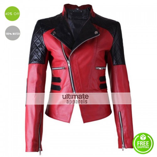 Arrow Women Pink and Black Quilted Biker Jacket
