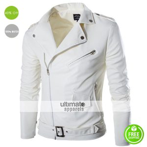 Belted Rider White Motorcycle Men's Jacket