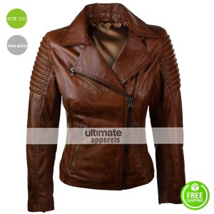 Real Lambskin Brown Biker Women Vintage Jacket