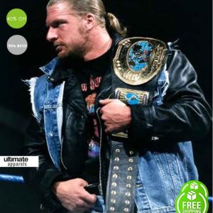 Vintage WWE Triple H Denim Leather Jacket
