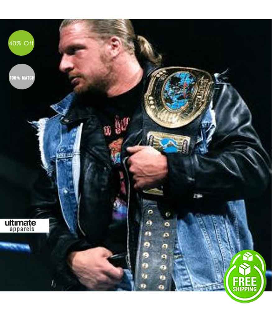 Vintage WWE Triple H Denim Leather Jacket