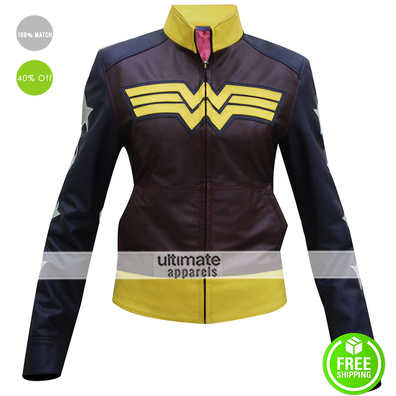 Wonder Woman Logo Cosplay Costume Leather Jacket