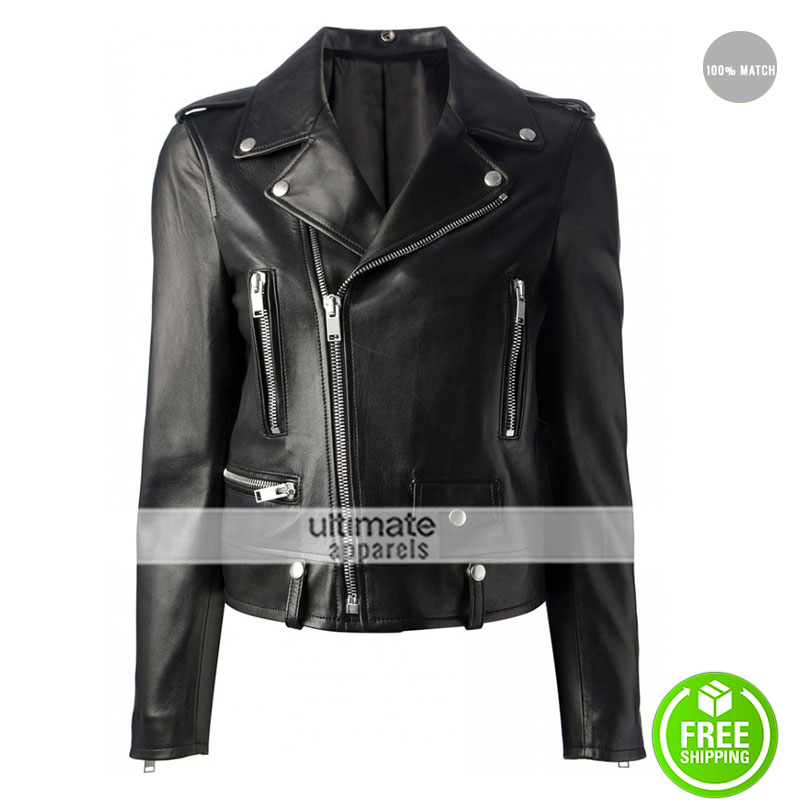 Mariah Carey Black Biker Style Leather Jacket